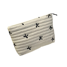 Pochettes à cosmétiques en polyester matelassé avec nœud-Blanc