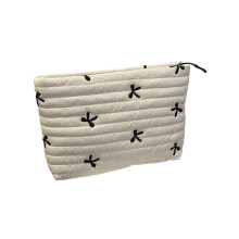 Zippered Cosmetic Case Floral Embroidery Design Roomy-White