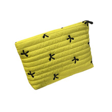 Elegant Quilted Cosmetic Bag Embroidered Bowknot-Yellow