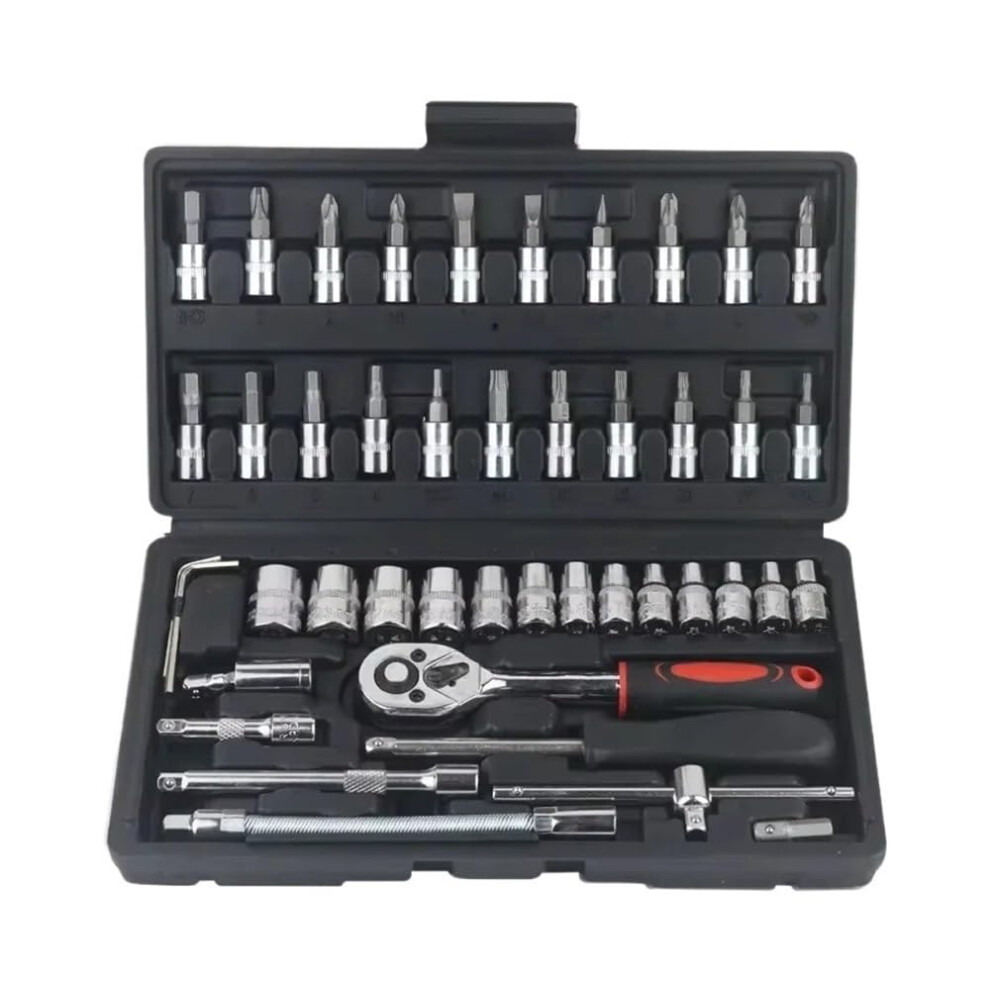 46pcs Car Repair Tool Set, 1/4' Socket Set, Car Repair Tool, Ratchet, Torque Wrench, Combo, Auto Repair Kit, Mechanic Tool 46 Piece Set Ref: 9322