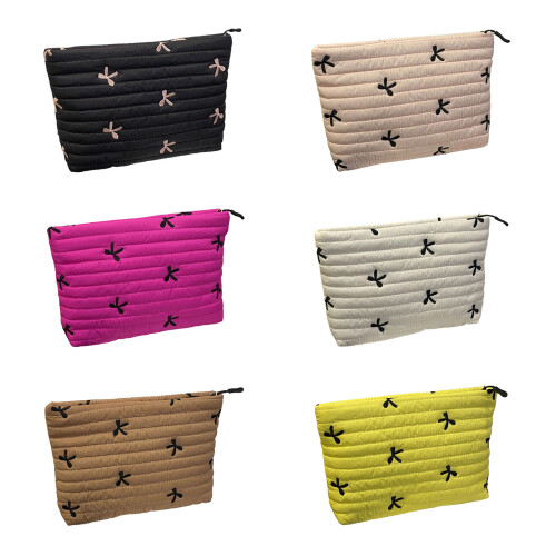Quilted Polyester Cosmetic Pouches with Embroidered-Rose red 1