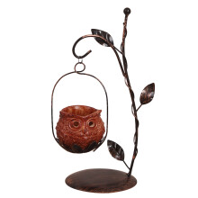 Copper Toned Wind Chime Inspired Garden Art With Spring Hanger Durable Thick Vinyl Metal And Glass Owl Decor Bouncy Hanging Decoration Elegant Appeara
