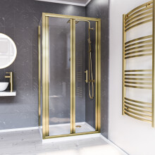 Nes Home Brushed Brass 900mm Bi-fold Shower Door 700mm Side Panel Tempered Glass