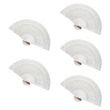 5PCS Wooden Folding Fans Handheld Wedding Guest Favored-White