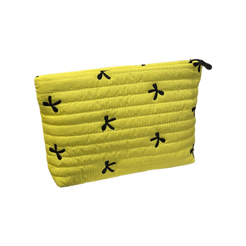 Quilted Polyester Cosmetic Pouches with Embroidered-Yellow