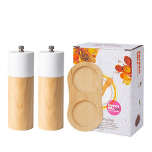 Natural Wood Mill for Sea Salt and Black Peppers-White