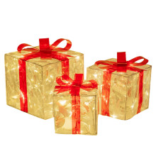 Glow Out Charming Light Christmas Lighted Boxes, LED Light Up Decor Outdoor Yard, Set of 3 Pre-Lit Gift Boxes with Red Bows, Gorgeous Christmas Decora