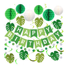 Birthday Decorations for Any Celebration, Happy Birthday Banner with Honeycomb Balls and Leaves Swirl Streamers, Circle Dots Garland Hanging Decoratio