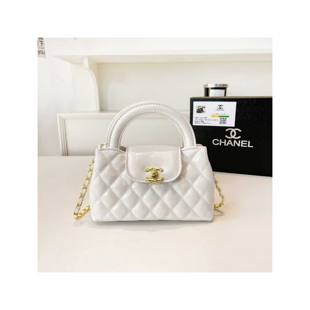 (White) Classic diamond check shoulder crossbody bag - complete package