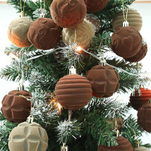 12 Pieces Velvet Christmas Baubles, Farmhouse Shatterproof Baubles (Coffee) Ref: 6015