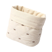 Spacious Embroidered Bowknot Cosmetic Bag Cotton Blend-beige1