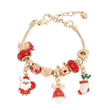 Charm Bracelet for Women, Stretch Bracelet with Festive Pendant Designs, Holiday Jewelry Gift for Christmas Party Occasions, Adjustable Silver Stainle
