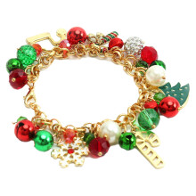 Exquisite Jewelry Box Gift Set, Colorful Beads Dangle Charm Bracelet with Multi Colorful Tree Candy Cane Pendant, Lucky Christmas Bracelet for Holiday