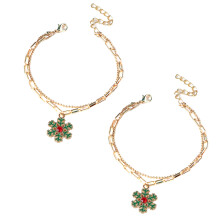 Festive Charm Bracelet for Women, Gold Plated Stainless Steel Dainty Layered Chain with Holiday Pendant Designs, Customizable Design for Christmas Par
