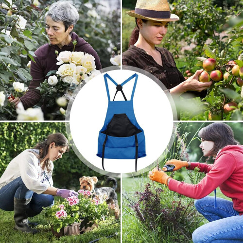 Gardening Apron, Crossover Back Apron With Large Pockets   Men, Blue 2