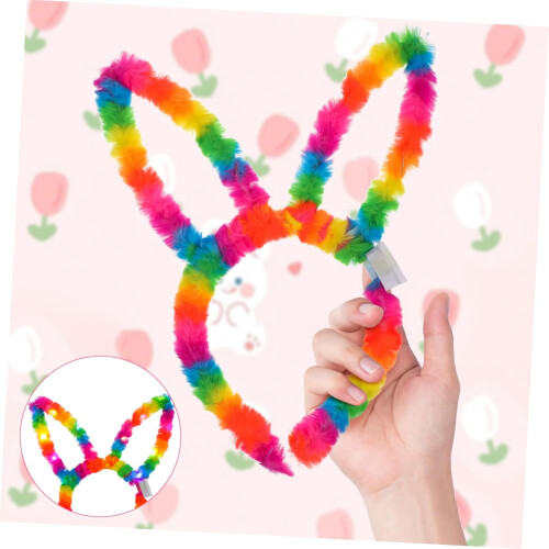 Rainbow Illuminated Headband Stuffed Rabbit Ear Hair Accessories 1