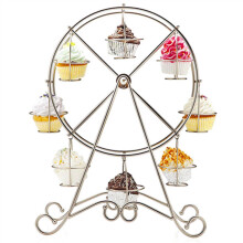 Elegante cupcake-display in de vorm van een reuzenrad, draaiend ontwerp voor feestelijke gelegenheden, roestvrijstalen standaard met een draaiplateau