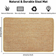Klorematte til katter, klorematte i naturlig sisal med sklisikre partikler, slitesterk og ren møbelbeskyttelse for sofa og tepper (40x30cm)