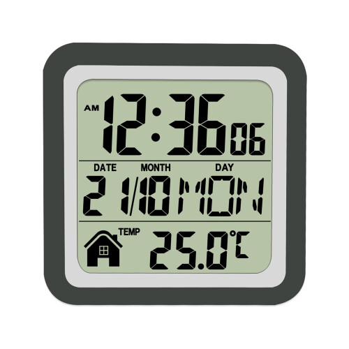 Digital Wall Clock With Temperature Sensoring Waterproof-Black