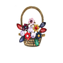 Flower Basket Scarf Clips Colourful Rhinestone Brooch One Size For Prom And Wedding Dress Accessories Durable Practical