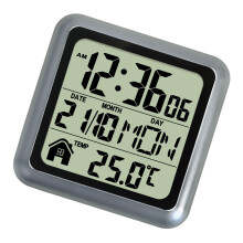 Waterproof Dustproof Digital Wall Clock With Temperature-Silver