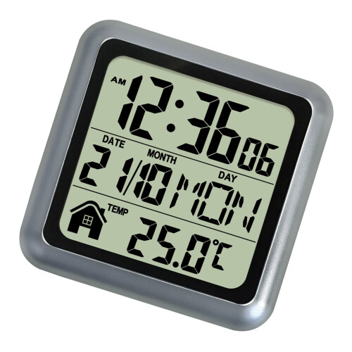 Waterproof Dustproof Digital Wall Clock With Temperature-Silver