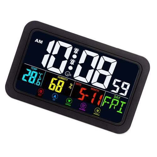 Touches Screen Digital Clock Colorful LED-Black H163H negative
