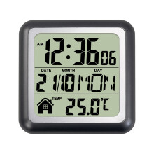 Waterproof Digital Clock With Multiple Language Week-Metal gray