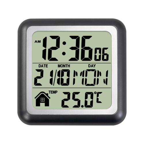 Waterproof Digital Clock With Multiple Language Week-Metal gray