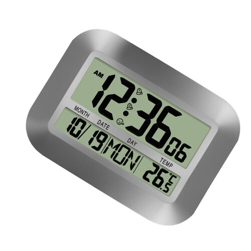 LED Digital Clock Features Temperature Auto Time Sync 8-Silver