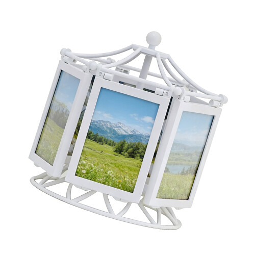 Otating Picture Frame Music Box Desktop Photo Display-White
