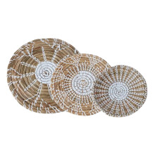 3 pieces braided baskets wall decoration willow farmhouse aesthetic round plant pot art bowl table home wall hanging decoration Ref: 4309