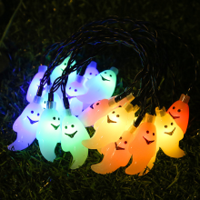 Luzes de Halloween com fantasmas, 6,5 m, 30 LEDs, alimentadas por bateria ou energia solar, modos de iluminação encantadores, à prova d'água