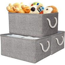 Panier de rangement pliable en toile pour armoire, paniers décoratifs avec poignées en corde résistantes, boîte de rangement en lin polyvalente,