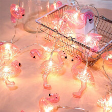 Cute Pink Flamingo Designs, Party Lights, Summer Tropic Themed Decor, Battery Operated, Low Voltage Safety, Transparent Pink Flamingo String Lights, F