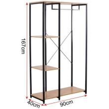 Grande scaffale con barre per vestiti in metallo con porta scarpe in legno marrone nero