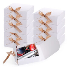 Boîtes cadeaux robustes et écologiques, papier kraft réutilisable, usages multiples, ruban blanc pour un emballage cadeau élégant (16 x 16 x 5