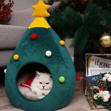 Ninho de Natal para animais de estimação com design de árvore de Natal, cama portátil em forma de caverna para gatos de pequeno porte com menos
