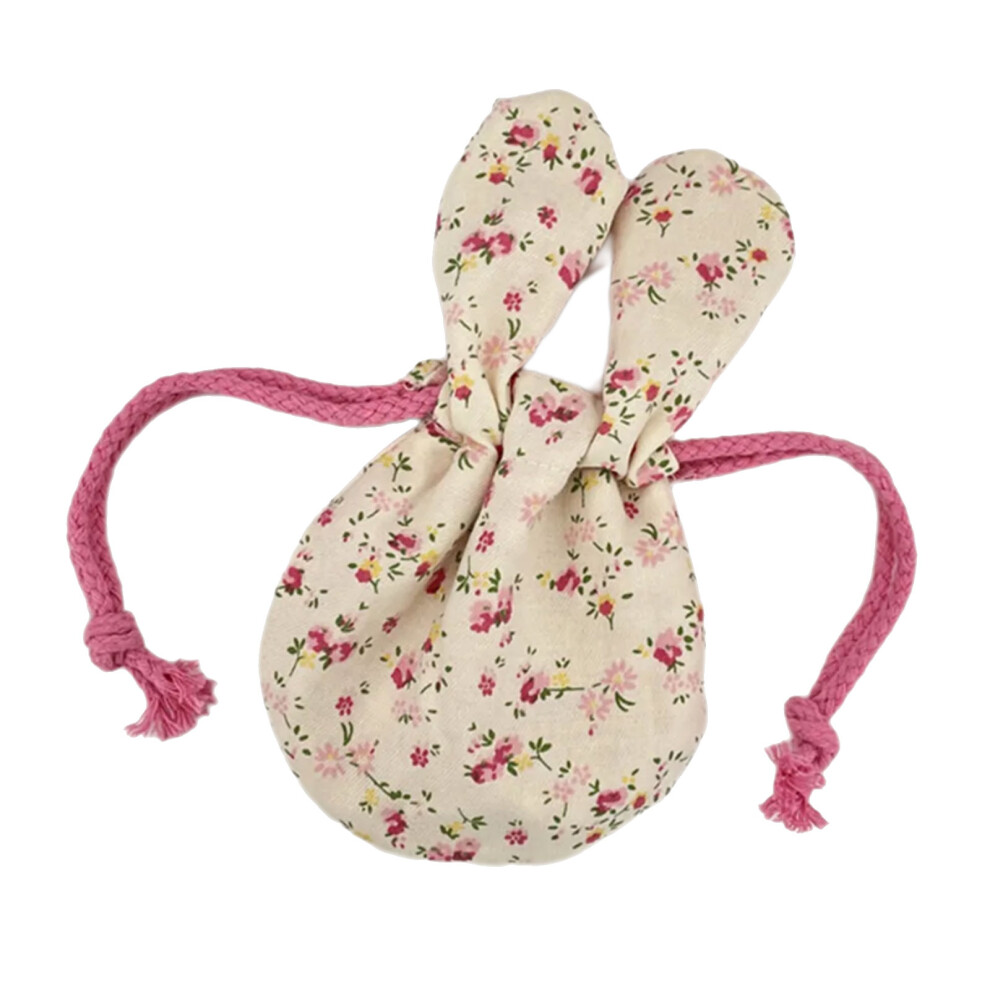 Red Portable Floral Animal Ear Drawstring Closure Bag For