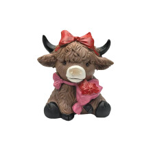 Statue de vache tenant un cœur en résine, décoration de bureau-B