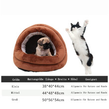 Abrigo aconchegante para pequenos animais de estimação, design semi-fechado, tecido de pelúcia macio, almofada removível, casinha em forma de