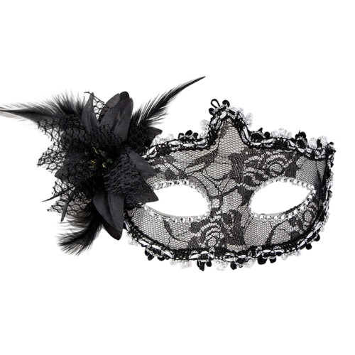 User Friendly Plastic Half Face Mask Decorated with Laces-Black