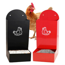 Futter dispenser made of metal, for hanging, feed trough for poultry, sand, oyster shell, semiclosed automatic feeder