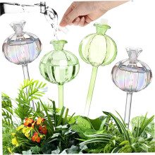4pcs 9inch plant watering balls, pomegranateshaped selfwatering spikes, automatic glass plant waterers for indoor plants and vacation watering.