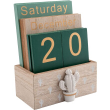 Calendário ecológico e reutilizável para mesa com um elegante design de cacto. Estilo inovador e minimalista para decoração rústica de casa ou