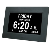 (Black, 7'') 7/8‘'LED Large Dementia Digital Calendar Clock Alarm Day/Week/Month/Year Extra