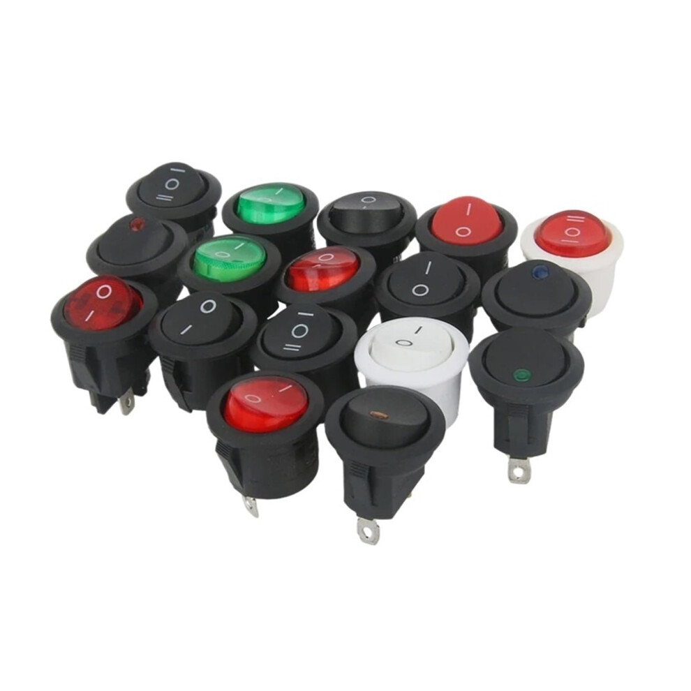 1Pcs On/Off Round Rocker Switch Led Illuminated Car 12V 24V / 6A 250V / 10A 125V 2/3/4Pin Switch 20Mm(2Pin Onoff) Ref: 8906 White 9119770877871