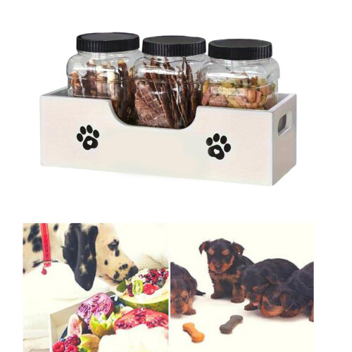 Wooden Pet Snacks Container Includes 3 Plastic Jars-Black 2