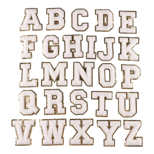 Packung mit 26 bestickten Buchstaben-Aufnähern,-Weiß