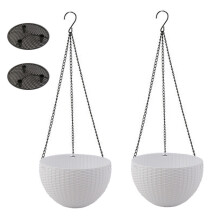 Weather Resistant Hanging Planter, Dual-pots Design With Self-watering Reservoir, Premium Quality Pp For Indoor Outdoor Use, Elegant White Color, Vers